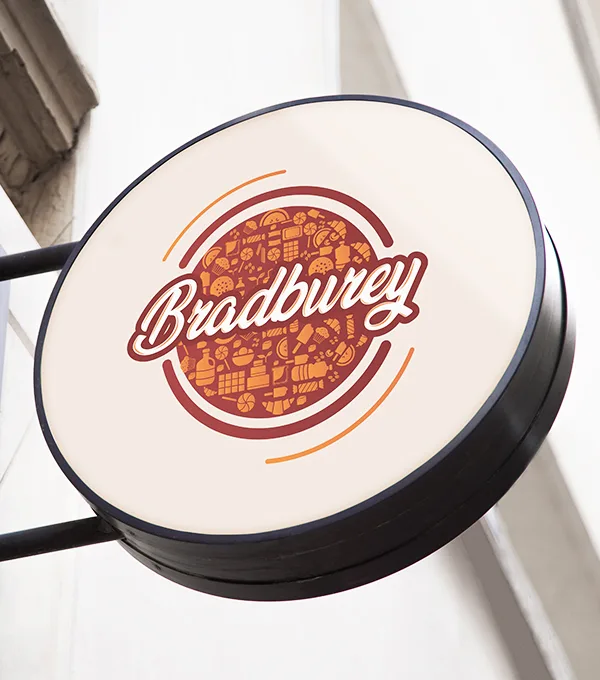 Bradburey logo displayed on a circular shop sign