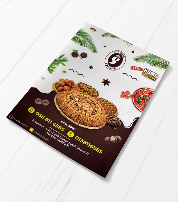 Sheikha Sweets menu design by DotFix Technologies