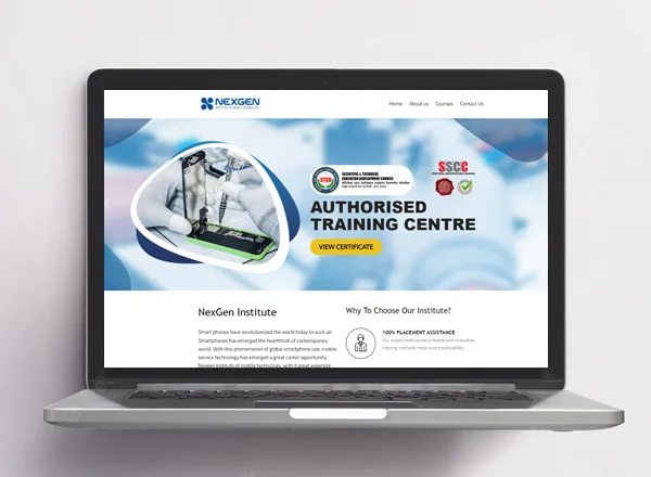 NexGen institute website design with training-related content and technical imagery