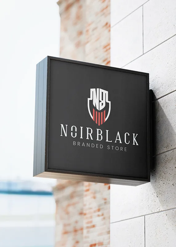 Noirblack fashion-store identity shown on branded signage