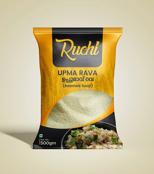 Ruchi food packaging with yellow-and-black graphics and food imagery